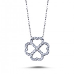 14k White Gold Clover Necklace with Diamonds 2010016