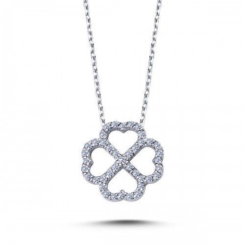 14k White Gold Clover Necklace with Diamonds 2010016