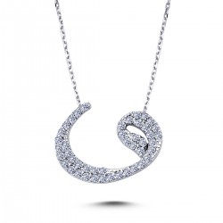 14k White Gold Diamond Vav Letter Necklace 2010018