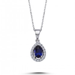 Drop Sapphire Necklace with 14k White Gold Diamonds 2010019