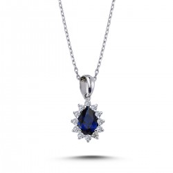 Drop Sapphire Anturaj Necklace with 14k White Gold Diamond 2020003