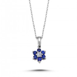 Sapphire Daisy Necklace with 14k White Gold Diamond 2020005