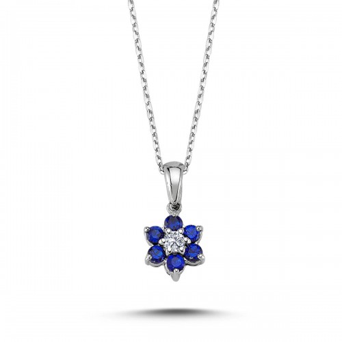 Sapphire Daisy Necklace with 14k White Gold Diamond 2020005