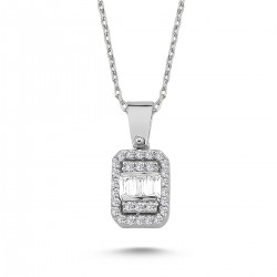 14k White Gold Baguette Diamond Necklace 2020006