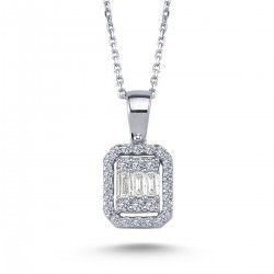 14k White Gold Baguette Diamond Necklace 2020009