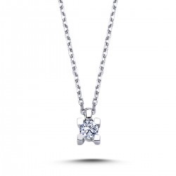 14k White Gold G Color 0.08 Carat Diamond Solitaire Necklace 2030001