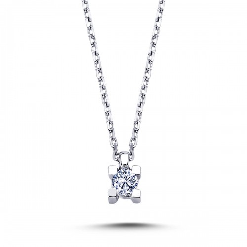 14k White Gold G Color 0.08 Carat Diamond Solitaire Necklace 2030001