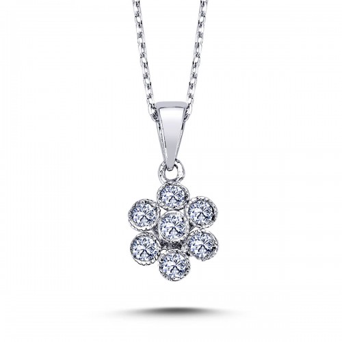 14k White Gold Diamond Gemstone Necklace 2030019