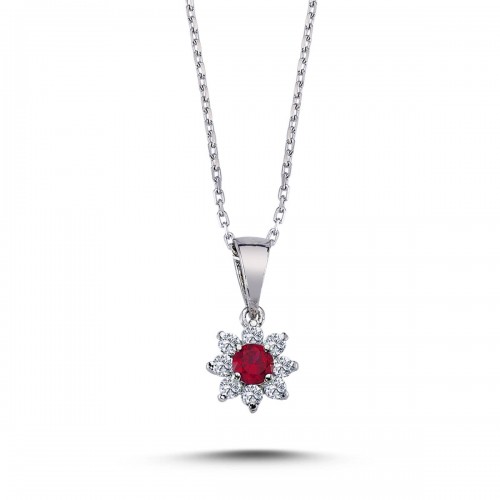 14k White Gold Diamond Ruby Anturaj Necklace 2030020