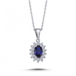 14k White Gold Diamond Oval Sapphire Anturaj Necklace 2030021