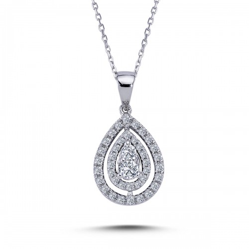 14k White Gold Diamond Stone Drop Necklace 2030022