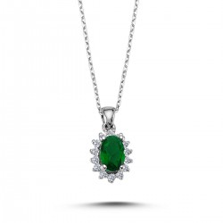 14k White Gold Diamond Oval Emerald Anthracite Necklace 2040013