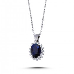 14k White Gold Diamond Oval Sapphire Anturaj Necklace 2040014