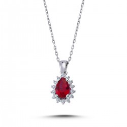 Drop Ruby Anthurage Necklace with 14k White Gold Diamond 2040015