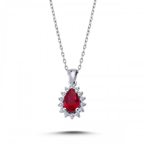 Drop Ruby Anthurage Necklace with 14k White Gold Diamond 2040015