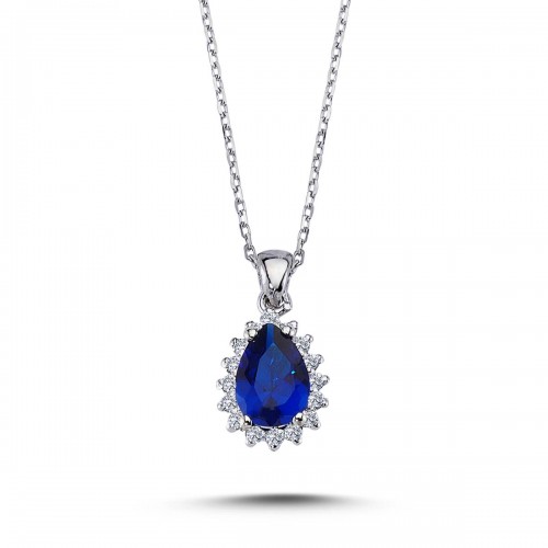 Drop Sapphire Anturaj Necklace with 14k White Gold Diamond 2040016