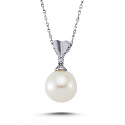 14k White Gold Pearl Necklace with Diamonds 2040021