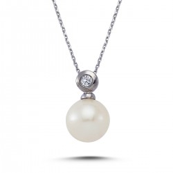 14k White Gold Pearl Necklace with Diamonds 2040024