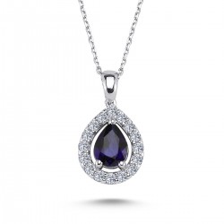 14k White Gold Diamond Drip Sapphire Necklace 2040026