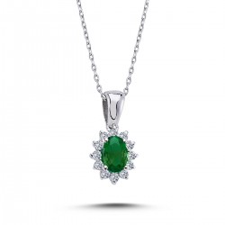 14k White Gold Diamond Oval Emerald Anthracite Necklace 2050001