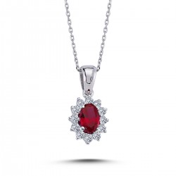 14k White Gold Diamond Oval Ruby Anthracite Necklace 2050002