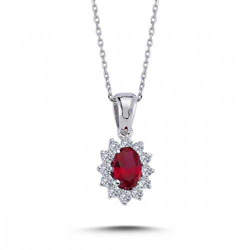 14k White Gold Diamond Oval Ruby Anthracite Necklace 2050002