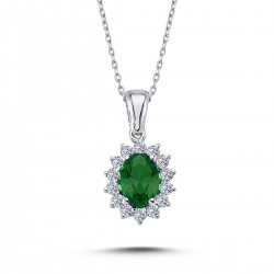 14k White Gold Diamond Oval Emerald Anthracite Necklace 2050003