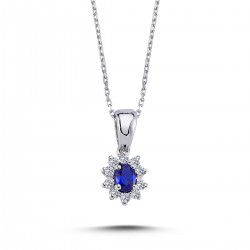 14k White Gold Diamond Oval Sapphire Anturaj Necklace 2050004