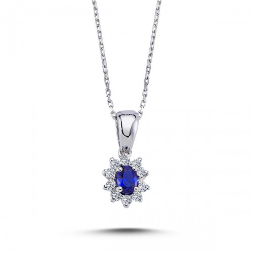 14k White Gold Diamond Oval Sapphire Anturaj Necklace 2050004