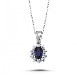 14k White Gold Diamond Oval Sapphire Anturaj Necklace 2050005