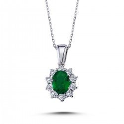 14k White Gold Diamond Oval Emerald Anthracite Necklace 2050006