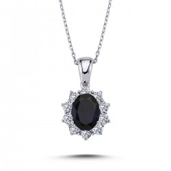 14k White Gold Diamond Oval Sapphire Anturage Necklace 2050007