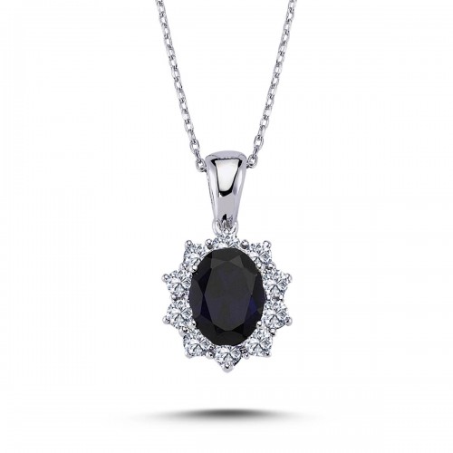 14k White Gold Diamond Oval Sapphire Anturage Necklace 2050007