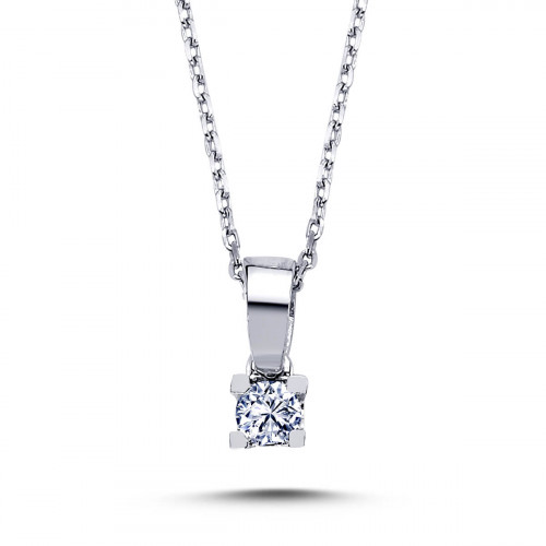 14k White Gold 0.08 Carat Diamond Solitaire Necklace 2070001