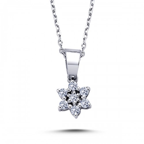 14k White Gold Flower Necklace with Diamond 2070012