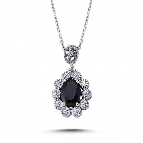 14k White Gold Diamond Oval Sapphire Anturaj Necklace 2070014