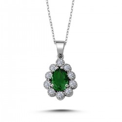 14k White Gold Diamond Drop Emerald Anthracite Necklace 2070015