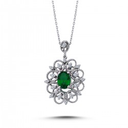 14k White Gold Diamond Emerald Necklace 2070017