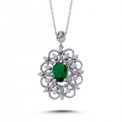 Emerald Necklace with Diamonds in 14k White Gold 2070018