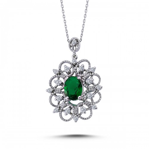 Emerald Necklace with Diamonds in 14k White Gold 2070018