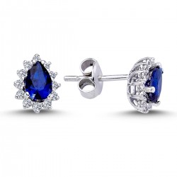 14k White Gold Diamond Drop Sapphire Anturaj Earrings 3020003