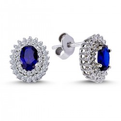 14k White Gold Diamond Oval Sapphire Anturage Earrings 3020004