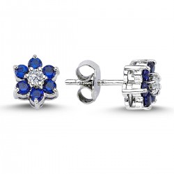 14k White Gold Diamond Sapphire Daisy Earrings 3020005