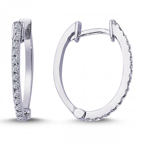 14k White Gold Diamond Oval Hoop Earrings 3030018