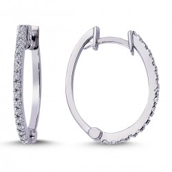 14k White Gold Diamond Oval Hoop Earrings 3030019