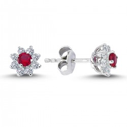 14k White Gold Diamond Ruby Anturaj Earrings 3030021