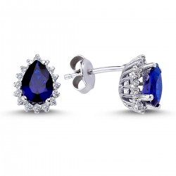 14k White Gold Diamond Drop Sapphire Anturage Earrings 3040016