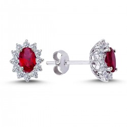 14k White Gold Diamond Oval Ruby Anthracite Earrings 3050002