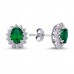 14k White Gold Diamond Oval Emerald Anthracite Earrings 3050003