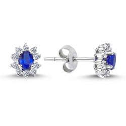 14k White Gold Diamond Oval Sapphire Anturage Earrings 3050004